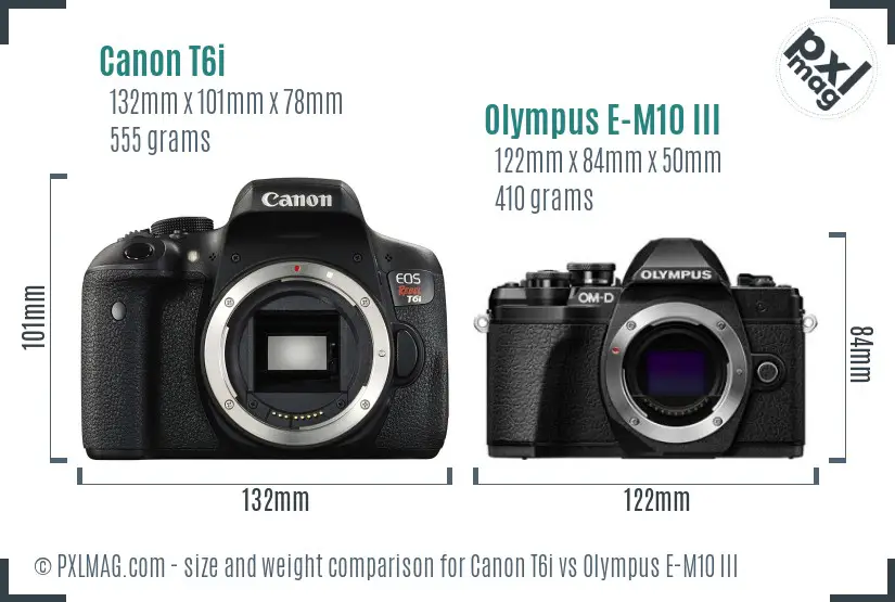 Canon T6i vs Olympus E-M10 III size comparison