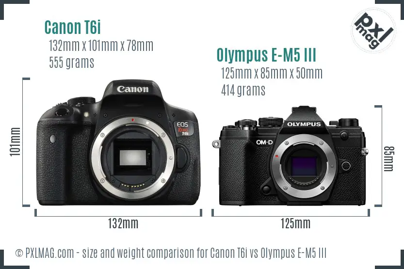 Canon T6i vs Olympus E-M5 III size comparison