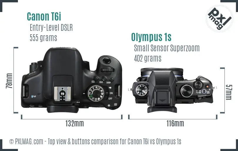 Canon T6i vs Olympus 1s top view buttons comparison