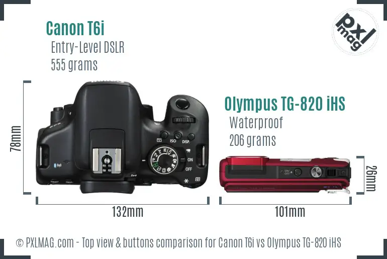 Canon T6i vs Olympus TG-820 iHS top view buttons comparison Canon T6i vs Olympus TG-820 iHS top view buttons comparison