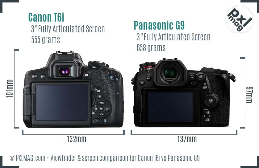 Canon T6i vs Panasonic G9 Screen and Viewfinder comparison