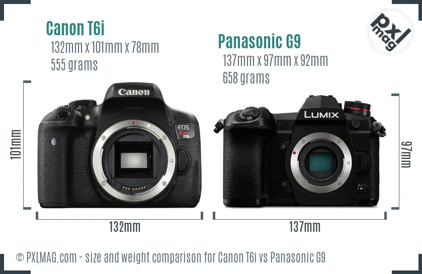 Canon T6i vs Panasonic G9 size comparison
