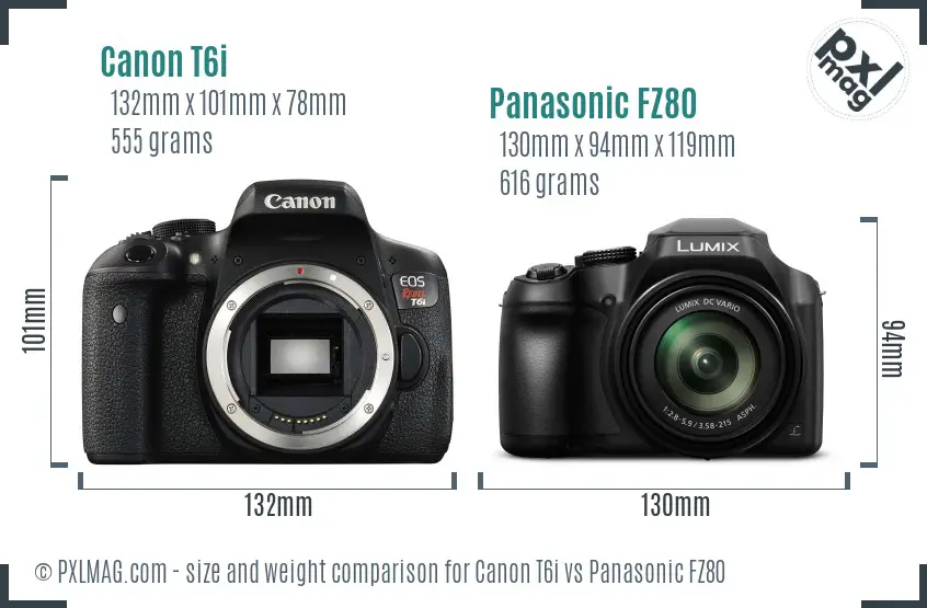 Canon T6i vs Panasonic FZ80 size comparison Canon T6i vs Panasonic FZ80 size comparison
