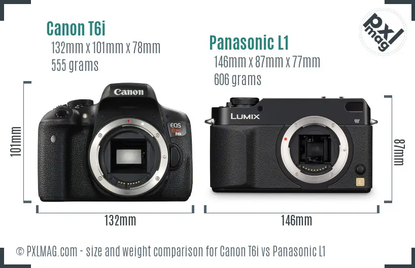 Canon T6i vs Panasonic L1 size comparison