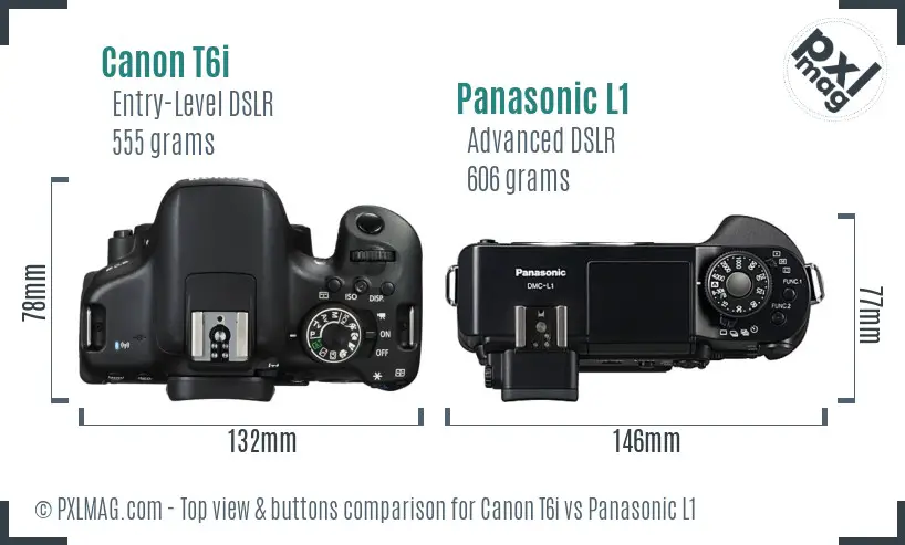 Canon T6i vs Panasonic L1 top view buttons comparison