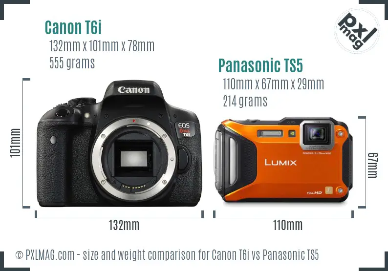 Canon T6i vs Panasonic TS5 size comparison