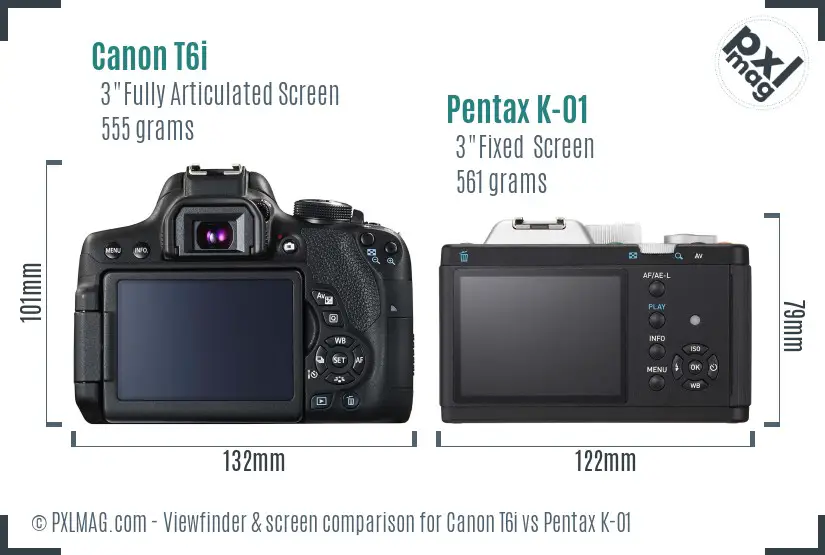 Canon T6i vs Pentax K-01 Screen and Viewfinder comparison