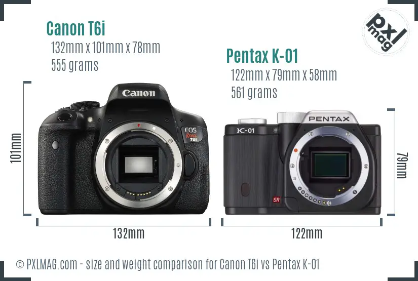Canon T6i vs Pentax K-01 size comparison