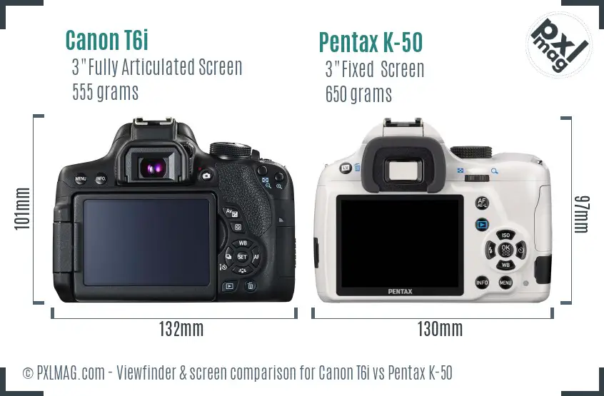 Canon T6i vs Pentax K-50 Screen and Viewfinder comparison