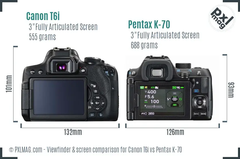 Canon T6i vs Pentax K-70 Screen and Viewfinder comparison
