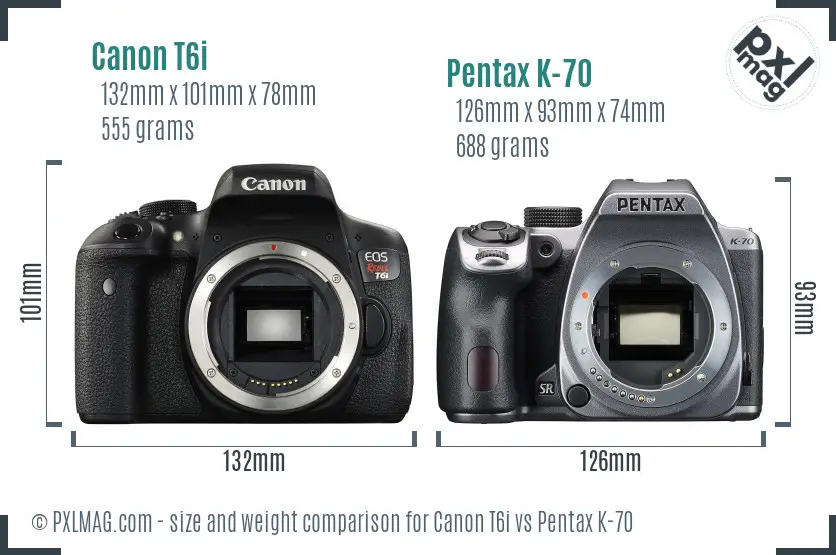 Canon T6i vs Pentax K-70 size comparison