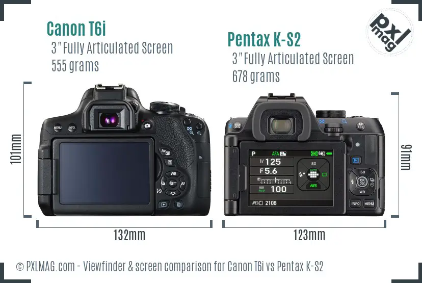 Canon T6i vs Pentax K-S2 Screen and Viewfinder comparison
