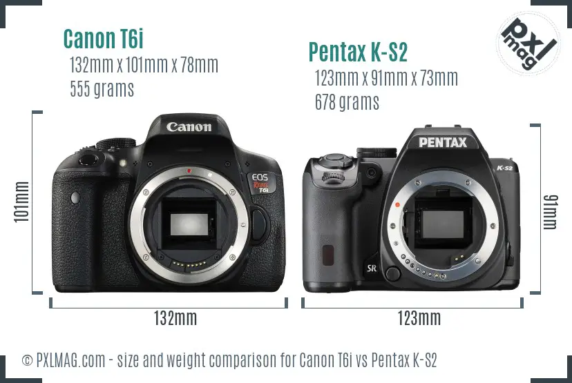 Canon T6i vs Pentax K-S2 size comparison