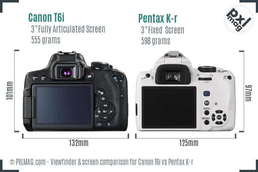 Canon T6i vs Pentax K-r Screen and Viewfinder comparison