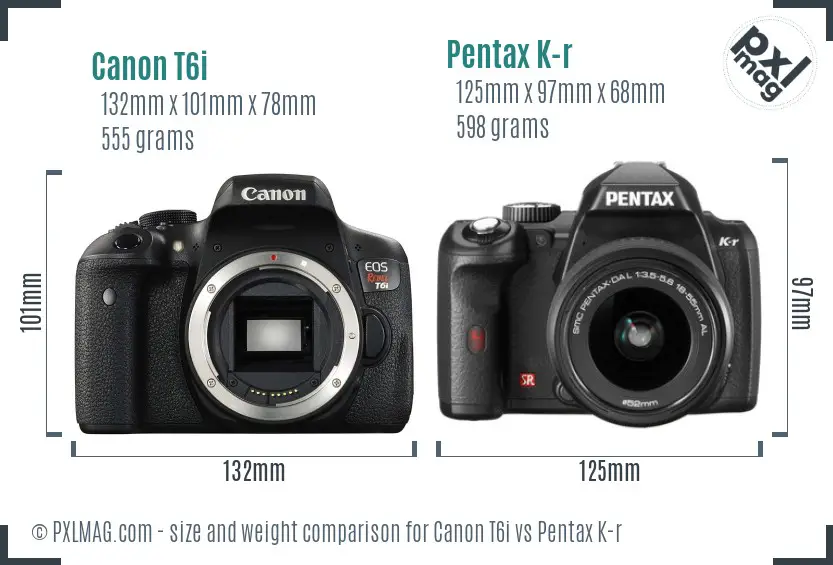 Canon T6i vs Pentax K-r size comparison