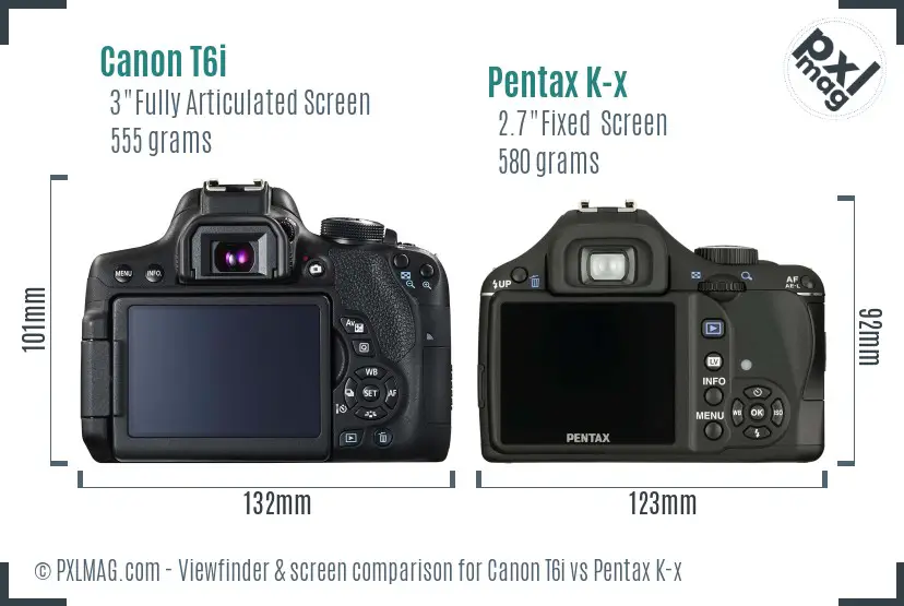 Canon T6i vs Pentax K-x Screen and Viewfinder comparison