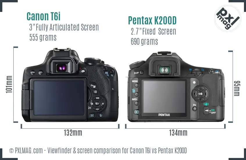 Canon T6i vs Pentax K200D Screen and Viewfinder comparison