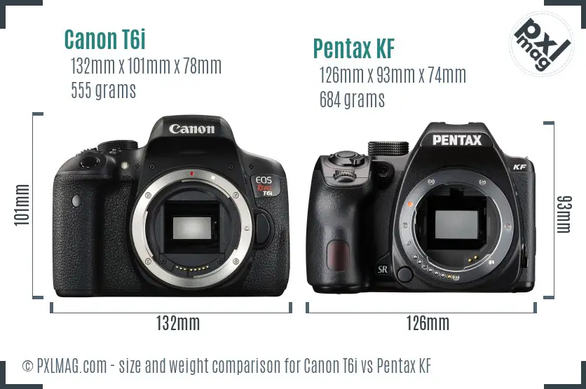 Canon T6i vs Pentax KF size comparison