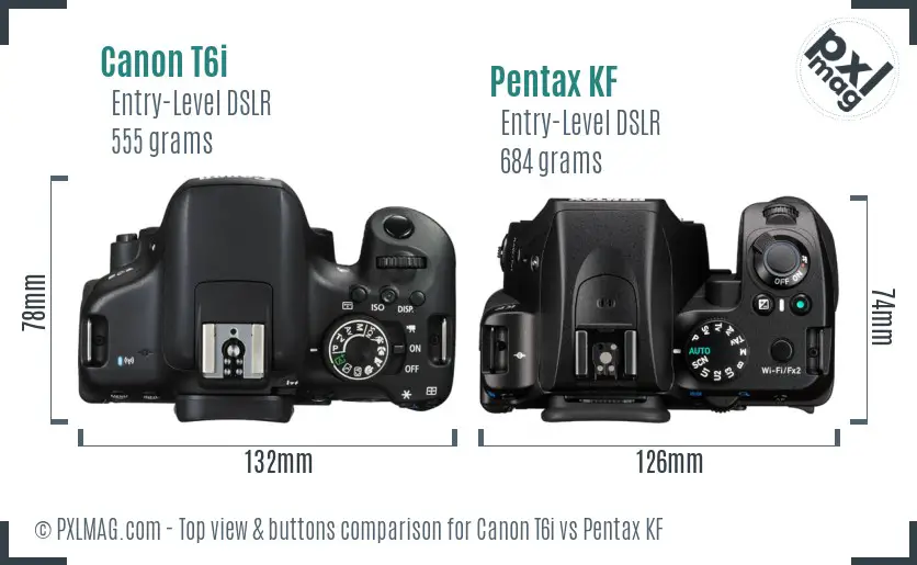 Canon T6i vs Pentax KF top view buttons comparison