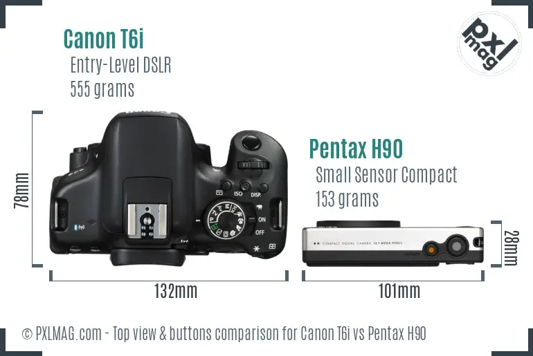 Canon T6i vs Pentax H90 top view buttons comparison