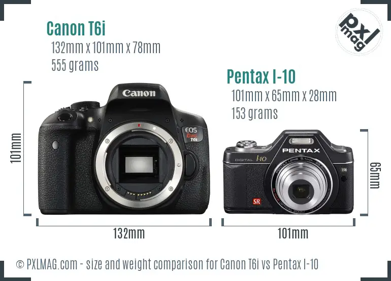 Canon T6i vs Pentax I-10 size comparison Canon T6i vs Pentax I-10 size comparison