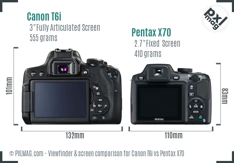 Canon T6i vs Pentax X70 Screen and Viewfinder comparison