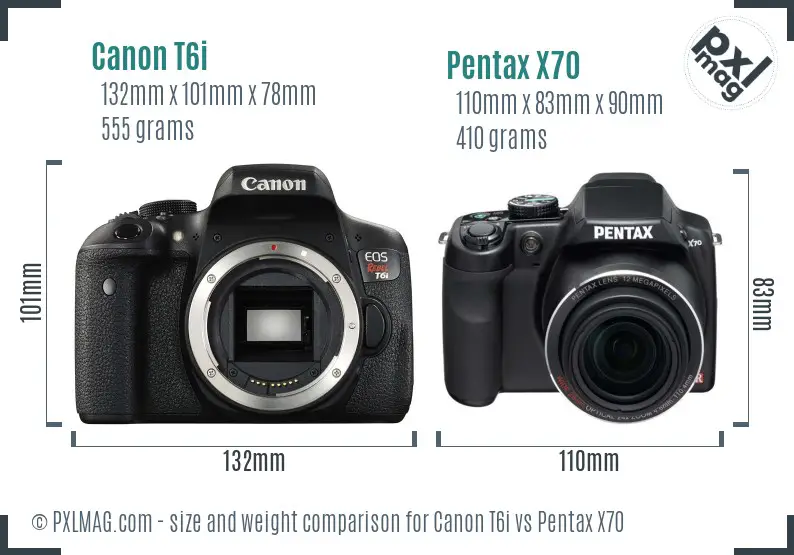 Canon T6i vs Pentax X70 size comparison