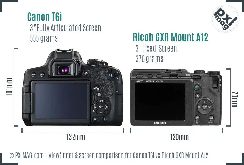 Canon T6i vs Ricoh GXR Mount A12 Screen and Viewfinder comparison Canon T6i vs Ricoh GXR Mount A12 Screen and Viewfinder comparison