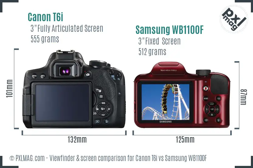 Canon T6i vs Samsung WB1100F Screen and Viewfinder comparison