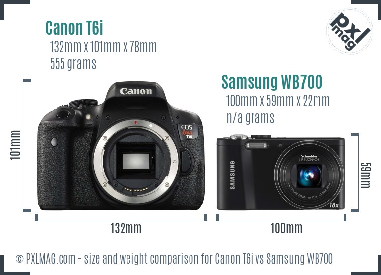 Canon T6i vs Samsung WB700 size comparison Canon T6i vs Samsung WB700 size comparison