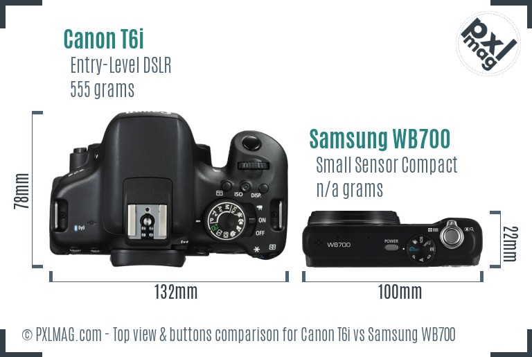 Canon T6i vs Samsung WB700 top view buttons comparison
