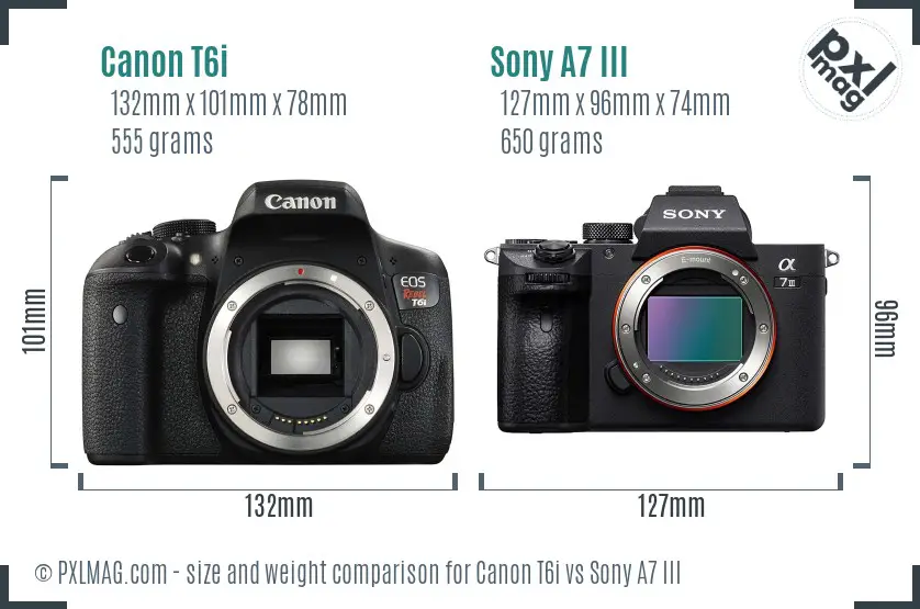 Canon T6i vs Sony A7 III size comparison