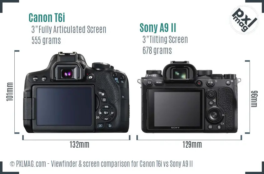 Canon T6i vs Sony A9 II Screen and Viewfinder comparison