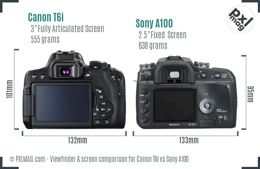 Canon T6i vs Sony A100 Screen and Viewfinder comparison