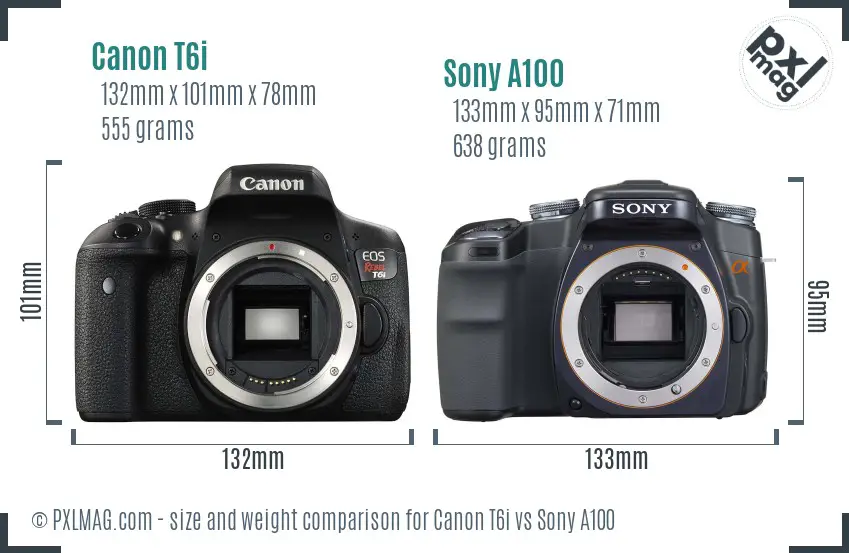 Canon T6i vs Sony A100 size comparison