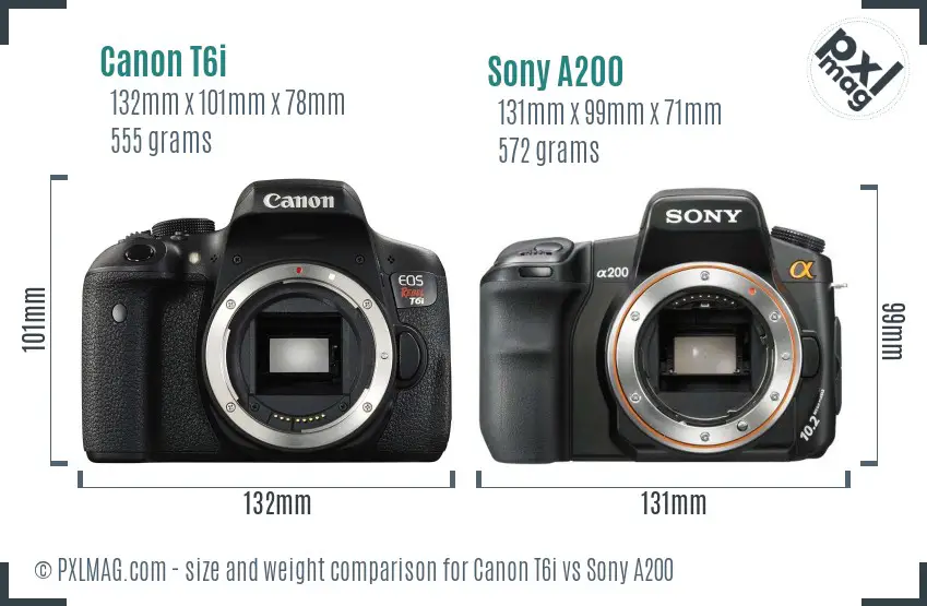 Canon T6i vs Sony A200 size comparison