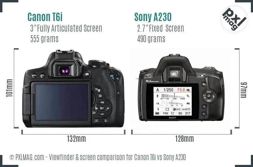 Canon T6i vs Sony A230 Screen and Viewfinder comparison