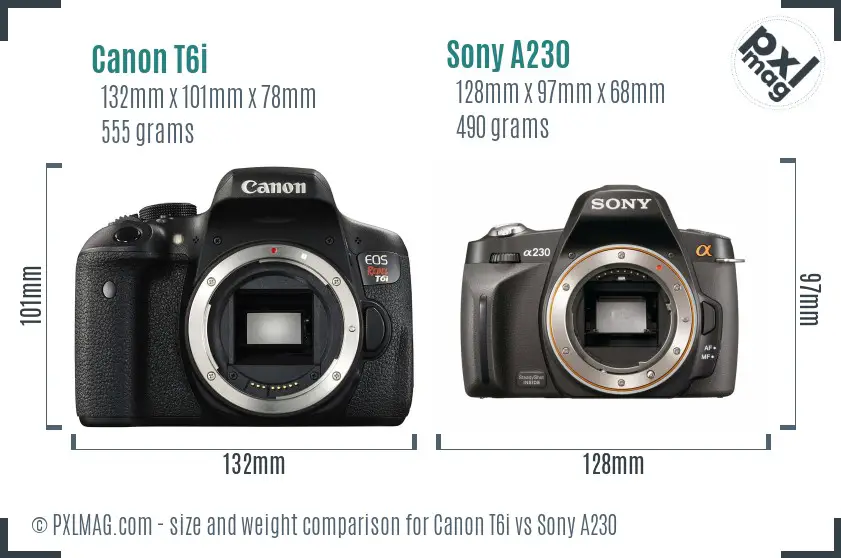 Canon T6i vs Sony A230 size comparison