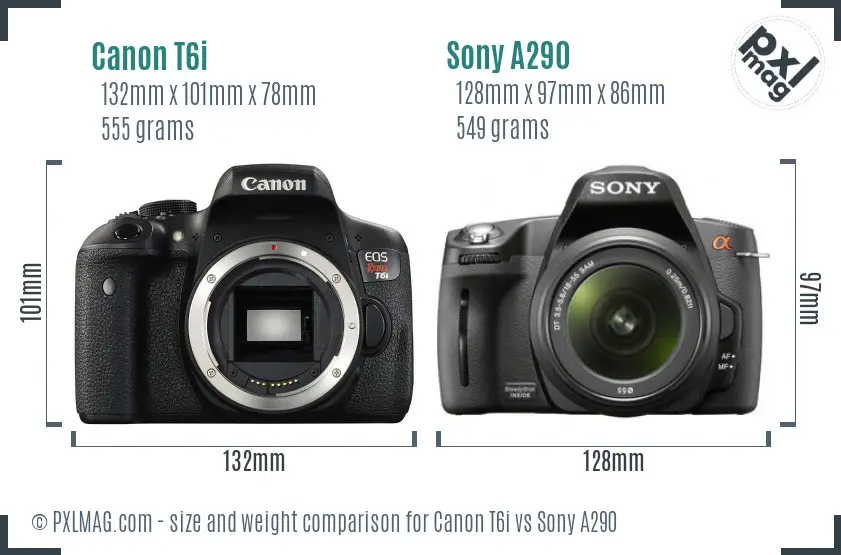 Canon T6i vs Sony A290 size comparison