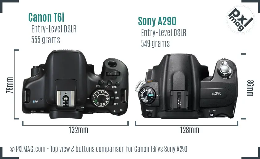 Canon T6i vs Sony A290 top view buttons comparison