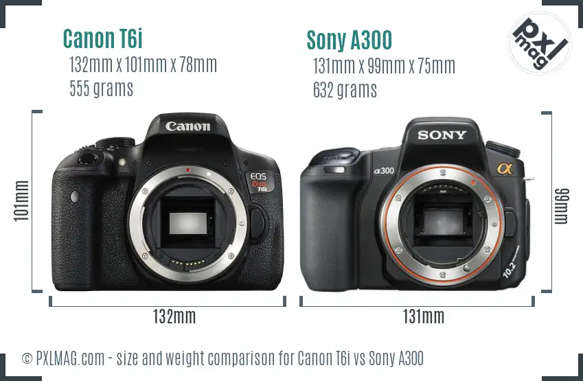 Canon T6i vs Sony A300 size comparison