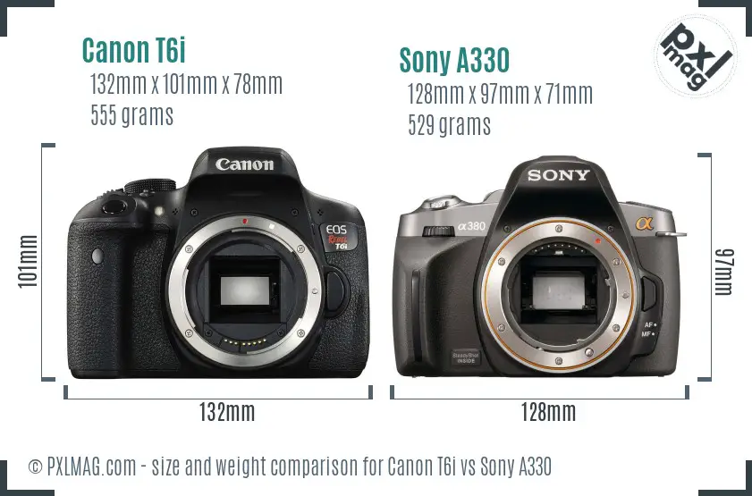 Canon T6i vs Sony A330 size comparison