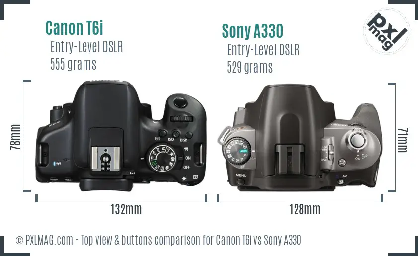Canon T6i vs Sony A330 top view buttons comparison
