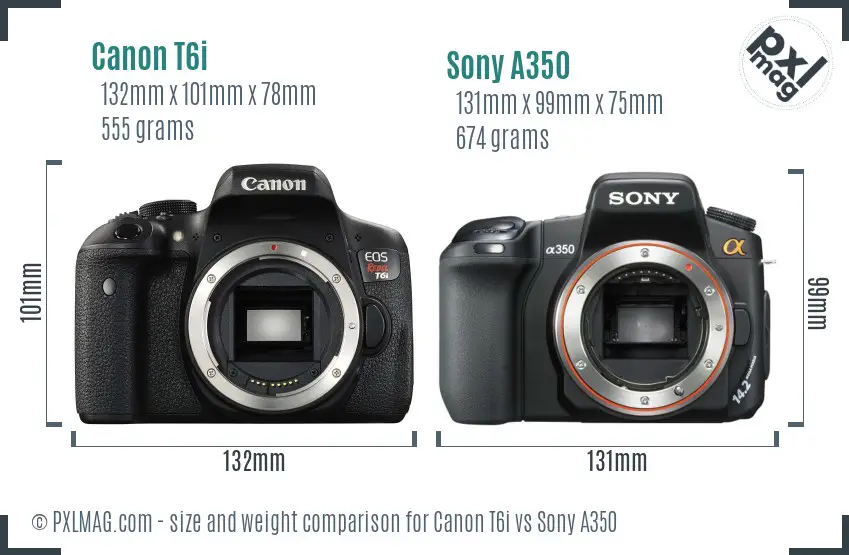 Canon T6i vs Sony A350 size comparison