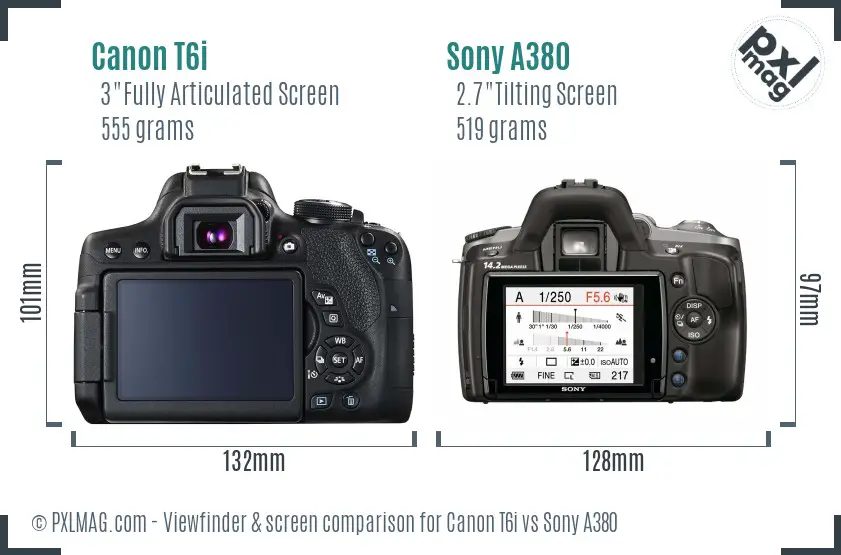 Canon T6i vs Sony A380 Screen and Viewfinder comparison