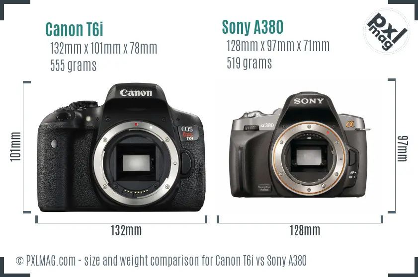 Canon T6i vs Sony A380 size comparison