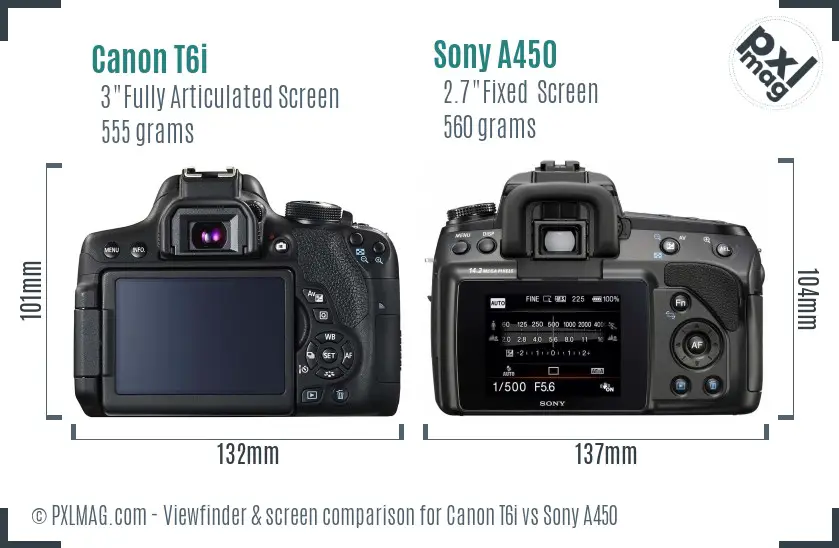 Canon T6i vs Sony A450 Screen and Viewfinder comparison