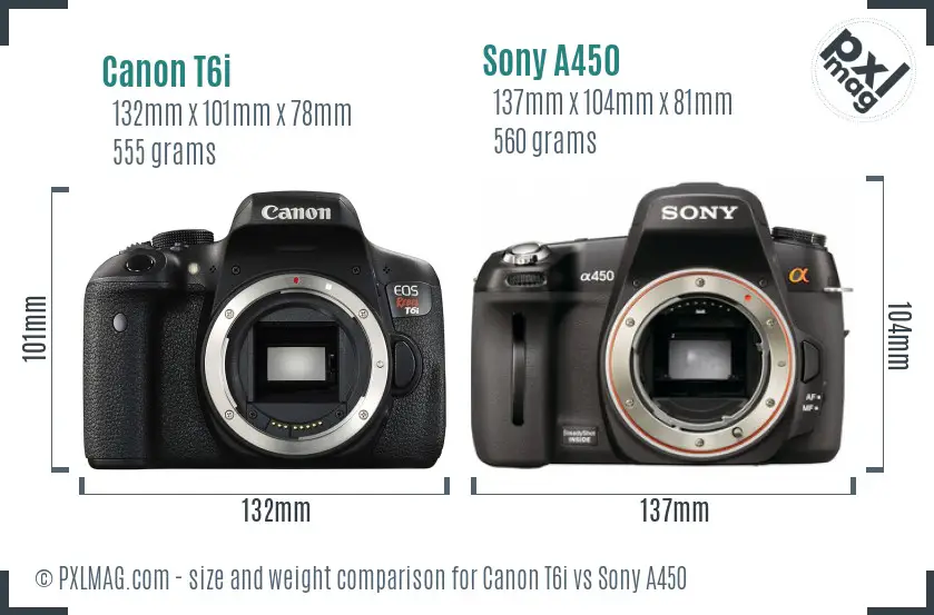 Canon T6i vs Sony A450 size comparison
