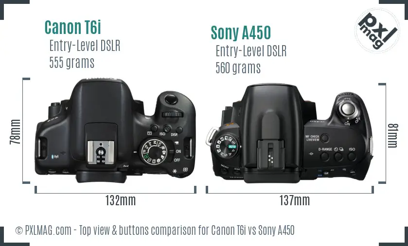 Canon T6i vs Sony A450 top view buttons comparison