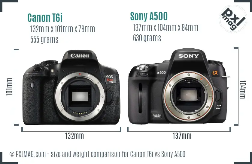 Canon T6i vs Sony A500 size comparison